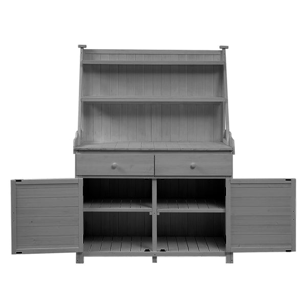 English Elm [Assembly 65inch Garden Potting Bench Table Fir Wood Workstation with 3-Tier Shelves Drawers Cabinet for Organization and Durability Gray N717P220217E