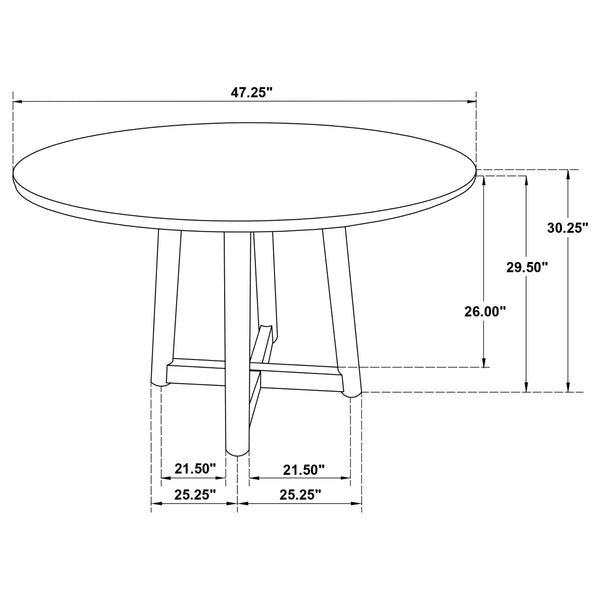 English Elm Guinea Walnut 5-Piece Solid Wood Dining Set with Round Top, Cross Base, Forked Back Upholstered Seats B062S01123
