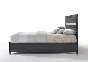English Elm Black Queen Bed with Storage Drawers, 3D Texture Veneer & Sparkling Trim, No Box Spring Needed B062S00511