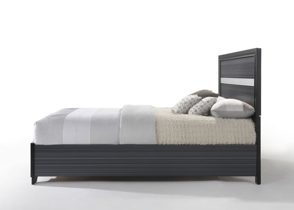 English Elm Black Queen Bed with Storage Drawers, 3D Texture Veneer & Sparkling Trim, No Box Spring Needed B062S00511