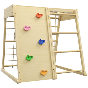 English Elm Qaba Wooden Indoor Jungle Gym 5-in-1 for Toddlers, Climbing Wall, Monkey Bars, Rope Ladder, Swing, Safe Playset 3+ W2225P229571