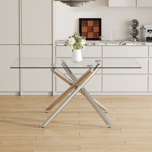 English Elm Large Modern Minimalist Rectangular Glass Dining Table With Chrome Legs - Elegant & Versatile Design W1151S03734