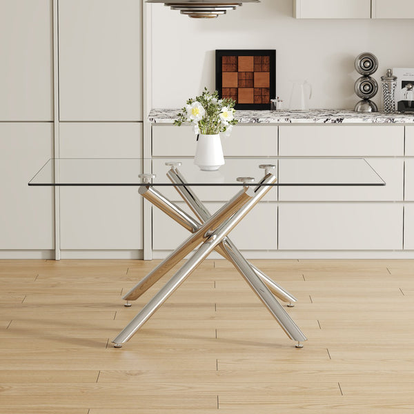 English Elm Large Modern Minimalist Rectangular Glass Dining Table With Chrome Legs - Elegant & Versatile Design W1151S03734
