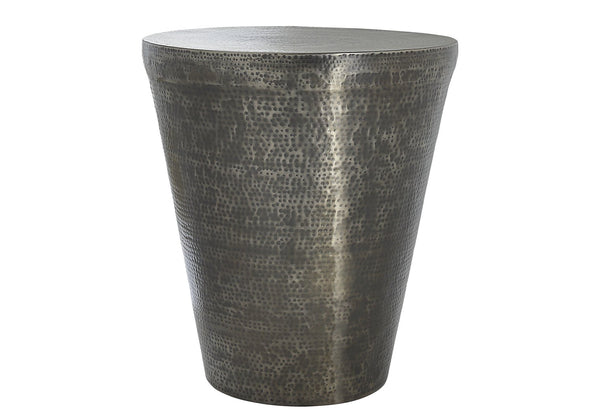 English Elm Accent Drum End Table with Hammered Metal Finish — 22" Handcrafted Cone Shape for Chic Living Spaces Silver 23 L x 23 W x 26 H B2710P219456