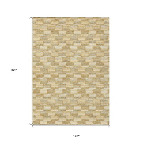 Homeroots 3' Stylish Beige And Ivory Geometric Washable Area Rug For Indoor And Outdoor Spaces, Durable Design 10' X 14' Polyester 595000