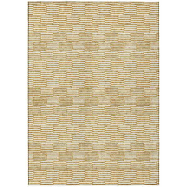HomeRoots 5' Gold and Beige Geometric Indoor Outdoor Area Rug - Durable, Washable, Modern Style for Any Space 10' X 14' 595000