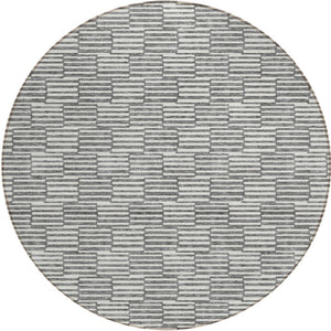 HomeRoots 5' Gray and Ivory Geometric Area Rug – Stylish, Washable, Indoor/Outdoor, Durable for High-Traffic Spaces 8' Round 595003
