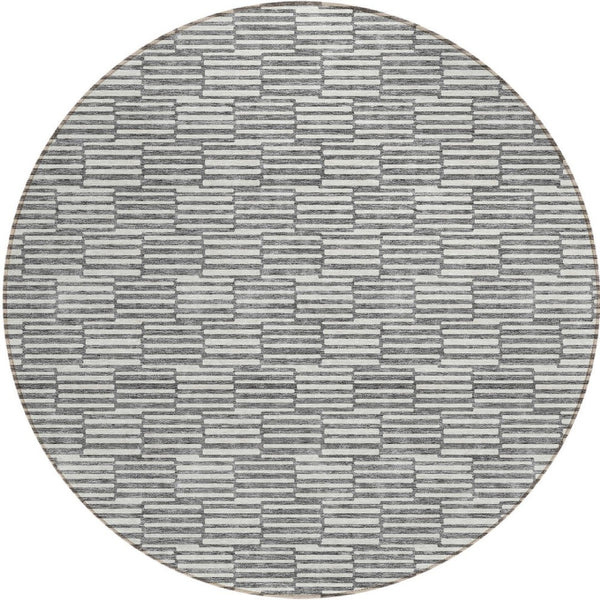 HomeRoots 5' Gray and Ivory Geometric Area Rug – Stylish, Washable, Indoor/Outdoor, Durable for High-Traffic Spaces 8' Round 595003