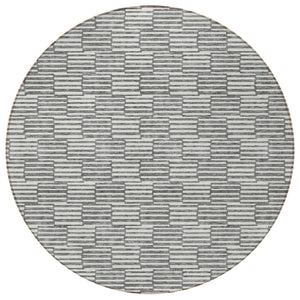 HomeRoots 5' Gray and Ivory Geometric Area Rug – Stylish, Washable, Indoor/Outdoor, Durable for High-Traffic Spaces 8' Round 595003