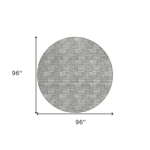 HomeRoots 5' Gray and Ivory Geometric Area Rug – Stylish, Washable, Indoor/Outdoor, Durable for High-Traffic Spaces 8' Round 595003