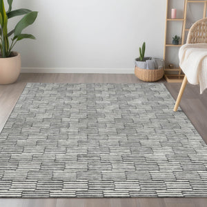 Homeroots 3' Stylish Beige And Ivory Geometric Washable Area Rug For Indoor And Outdoor Spaces, Durable Design 9' X 12' Polyester 595005