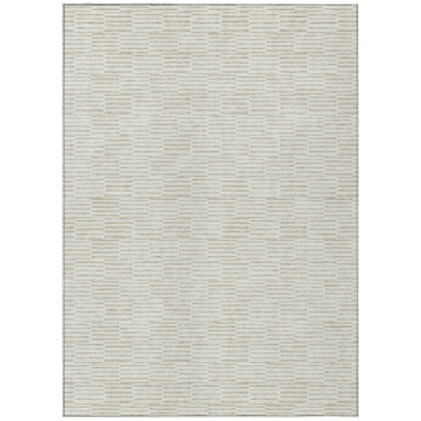 HomeRoots 5' Geometric Ivory and Beige Area Rug – Stylish, Washable, Durable for Indoor and Outdoor Spaces 5' X 8' 595008