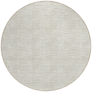 Homeroots 3' Stylish Beige And Ivory Geometric Washable Area Rug For Indoor And Outdoor Spaces, Durable Design 8' Round Polyester 595009