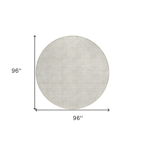Homeroots 3' Stylish Beige And Ivory Geometric Washable Area Rug For Indoor And Outdoor Spaces, Durable Design 8' Round Polyester 595009