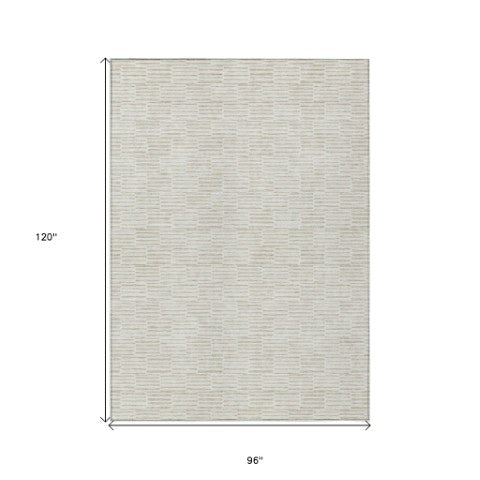 Homeroots 3' Stylish Beige And Ivory Geometric Washable Area Rug For Indoor And Outdoor Spaces, Durable Design 8' X 10' Polyester 595010