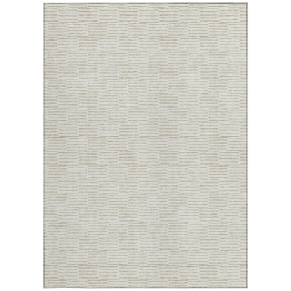 Homeroots 3' Stylish Beige And Ivory Geometric Washable Area Rug For Indoor And Outdoor Spaces, Durable Design 9' X 12' Polyester 595011