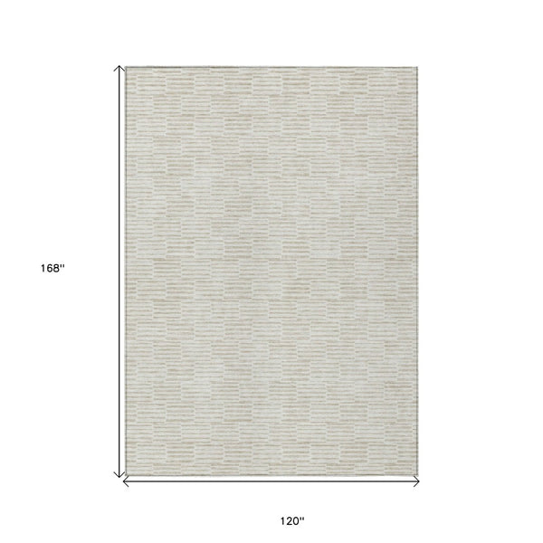 HomeRoots 5' Geometric Ivory and Beige Area Rug – Stylish, Washable, Durable for Indoor and Outdoor Spaces 10' X 14' 595012