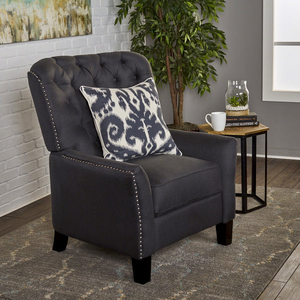 English Elm Christopher Knight Home® - Modern Dark Grey Fabric Push Back Recliner with Rivet Detail, Ergonomic Support & Plush Cushioning 61370.00