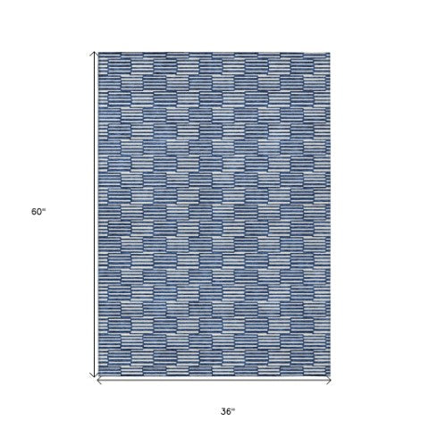 Homeroots 3' Stylish Beige And Ivory Geometric Washable Area Rug For Indoor And Outdoor Spaces, Durable Design 3' X 5' Polyester 595019
