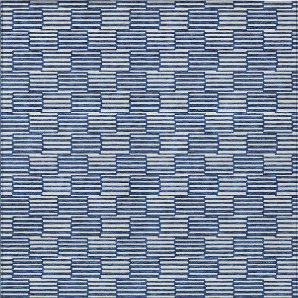 HomeRoots 9' X 12' Navy Blue & Ivory Geometric Area Rug - Washable, Durable Design for Indoor & Outdoor Use 595023