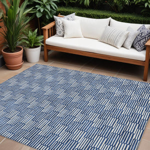 HomeRoots 9' X 12' Navy Blue & Ivory Geometric Area Rug - Washable, Durable Design for Indoor & Outdoor Use 595023
