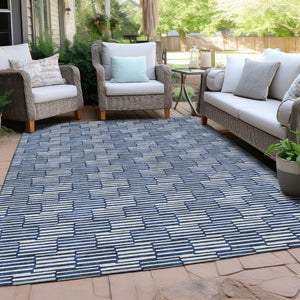 HomeRoots 9' X 12' Navy Blue & Ivory Geometric Area Rug - Washable, Durable Design for Indoor & Outdoor Use 595023