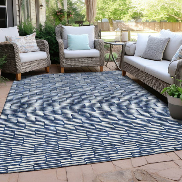 HomeRoots 9' X 12' Navy Blue & Ivory Geometric Area Rug - Washable, Durable Design for Indoor & Outdoor Use 595023