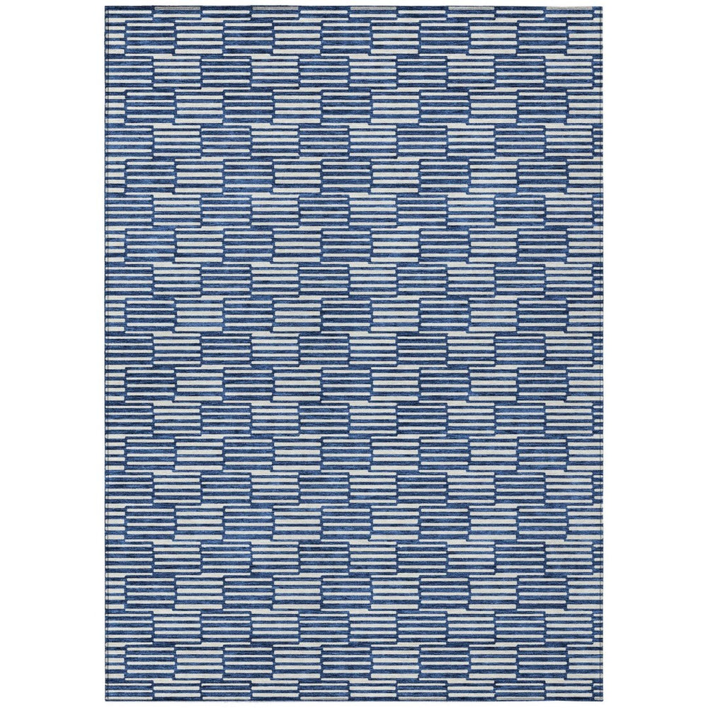 HomeRoots 9' X 12' Navy Blue & Ivory Geometric Area Rug - Washable, Durable Design for Indoor & Outdoor Use 595023