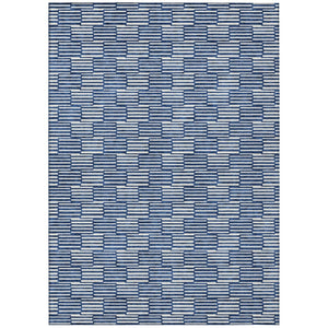 HomeRoots 9' X 12' Navy Blue & Ivory Geometric Area Rug - Washable, Durable Design for Indoor & Outdoor Use 595023