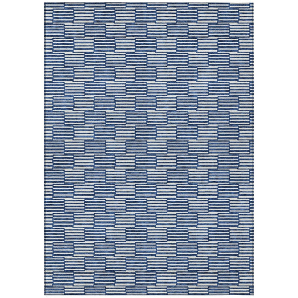 HomeRoots 9' X 12' Navy Blue & Ivory Geometric Area Rug - Washable, Durable Design for Indoor & Outdoor Use 595023