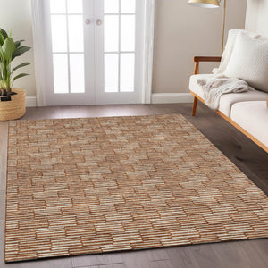 Homeroots 3' Stylish Beige And Ivory Geometric Washable Area Rug For Indoor And Outdoor Spaces, Durable Design 3' X 5' Polyester 595025