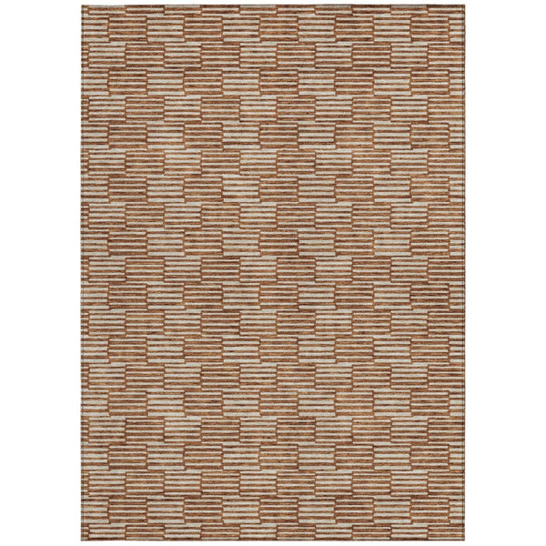 HomeRoots 5' Copper and Beige Geometric Area Rug - Stylish, Durable, Machine Washable for Indoor/Outdoor Use 5' X 8' 595026