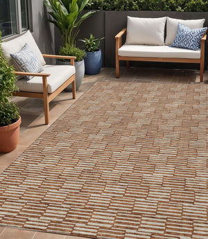 HomeRoots 5' Copper and Beige Geometric Area Rug - Stylish, Durable, Machine Washable for Indoor/Outdoor Use 5' X 8' 595026