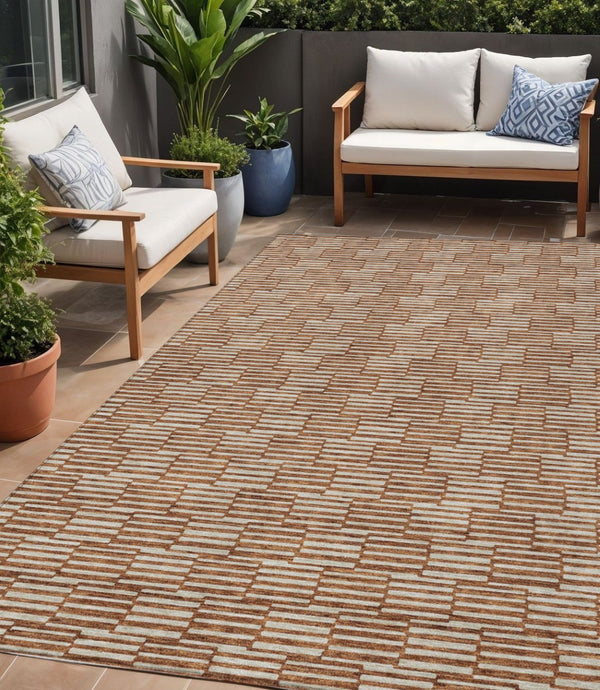 HomeRoots 5' Copper and Beige Geometric Area Rug - Stylish, Durable, Machine Washable for Indoor/Outdoor Use 5' X 8' 595026
