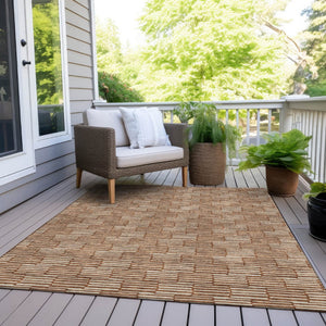 HomeRoots 5' Copper and Beige Geometric Area Rug - Stylish, Durable, Machine Washable for Indoor/Outdoor Use 5' X 8' 595026
