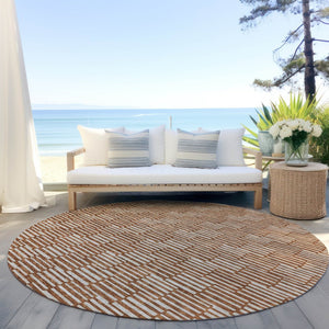 HomeRoots 5' Copper and Beige Geometric Area Rug - Stylish, Durable, Machine Washable for Indoor/Outdoor Use 8' Round 595027