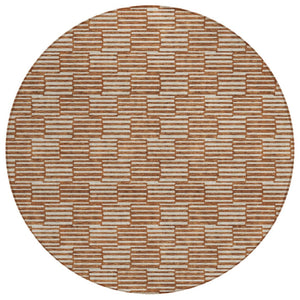 HomeRoots 5' Copper and Beige Geometric Area Rug - Stylish, Durable, Machine Washable for Indoor/Outdoor Use 8' Round 595027