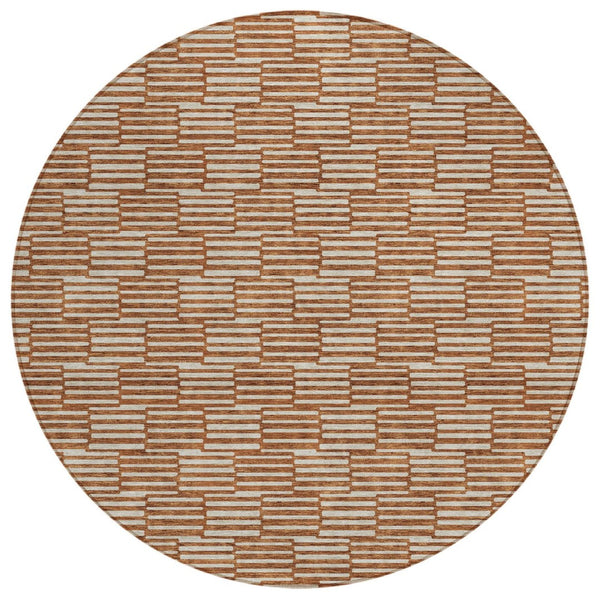 HomeRoots 5' Copper and Beige Geometric Area Rug - Stylish, Durable, Machine Washable for Indoor/Outdoor Use 8' Round 595027