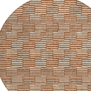 HomeRoots 5' Copper and Beige Geometric Area Rug - Stylish, Durable, Machine Washable for Indoor/Outdoor Use 8' Round 595027