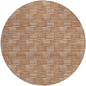 HomeRoots 5' Copper and Beige Geometric Area Rug - Stylish, Durable, Machine Washable for Indoor/Outdoor Use 8' Round 595027