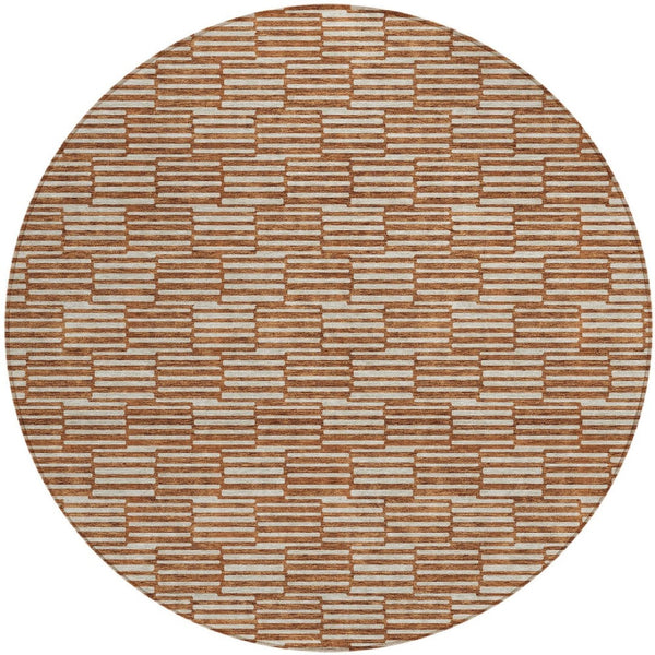 HomeRoots 5' Copper and Beige Geometric Area Rug - Stylish, Durable, Machine Washable for Indoor/Outdoor Use 8' Round 595027