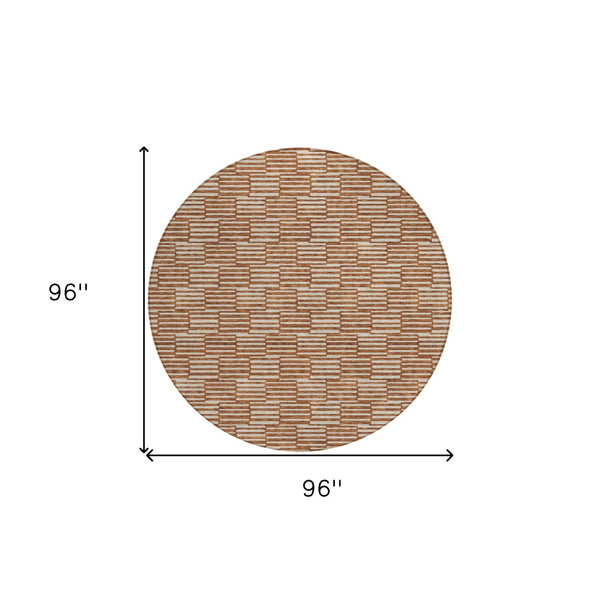 HomeRoots 5' Copper and Beige Geometric Area Rug - Stylish, Durable, Machine Washable for Indoor/Outdoor Use 8' Round 595027