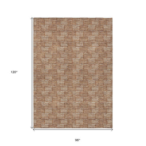 HomeRoots 5' Copper and Beige Geometric Area Rug - Stylish, Durable, Machine Washable for Indoor/Outdoor Use 8' X 10' 595028