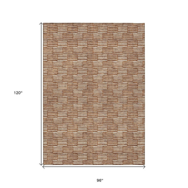 HomeRoots 5' Copper and Beige Geometric Area Rug - Stylish, Durable, Machine Washable for Indoor/Outdoor Use 8' X 10' 595028