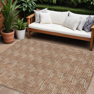 HomeRoots 5' Copper and Beige Geometric Area Rug - Stylish, Durable, Machine Washable for Indoor/Outdoor Use 8' X 10' 595028