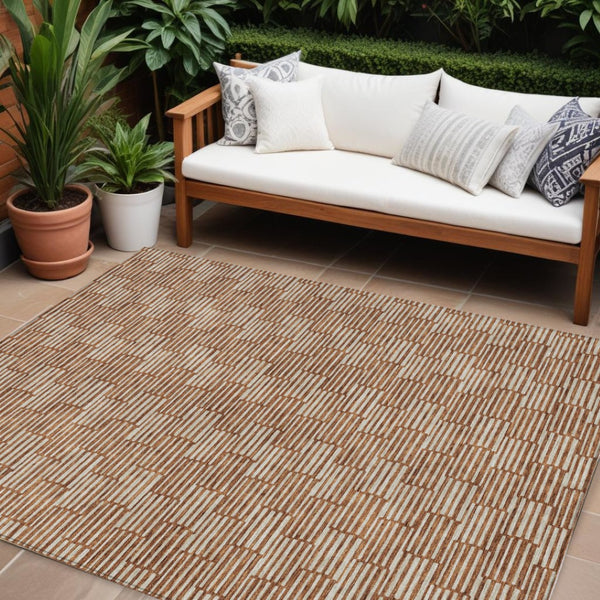 HomeRoots 5' Copper and Beige Geometric Area Rug - Stylish, Durable, Machine Washable for Indoor/Outdoor Use 8' X 10' 595028