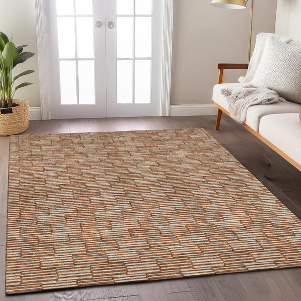HomeRoots 5' Copper and Beige Geometric Area Rug - Stylish, Durable, Machine Washable for Indoor/Outdoor Use 8' X 10' 595028