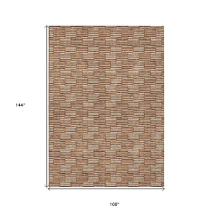 Homeroots 3' Stylish Beige And Ivory Geometric Washable Area Rug For Indoor And Outdoor Spaces, Durable Design 9' X 12' Polyester 595029