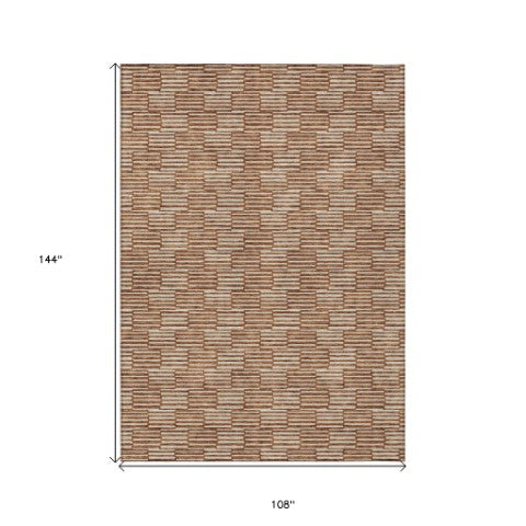 Homeroots 3' Stylish Beige And Ivory Geometric Washable Area Rug For Indoor And Outdoor Spaces, Durable Design 9' X 12' Polyester 595029