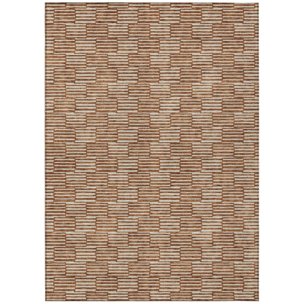 HomeRoots 9' X 12' Copper & Beige Geometric Area Rug - Durable, Washable Design for Indoor & Outdoor Spaces 595029